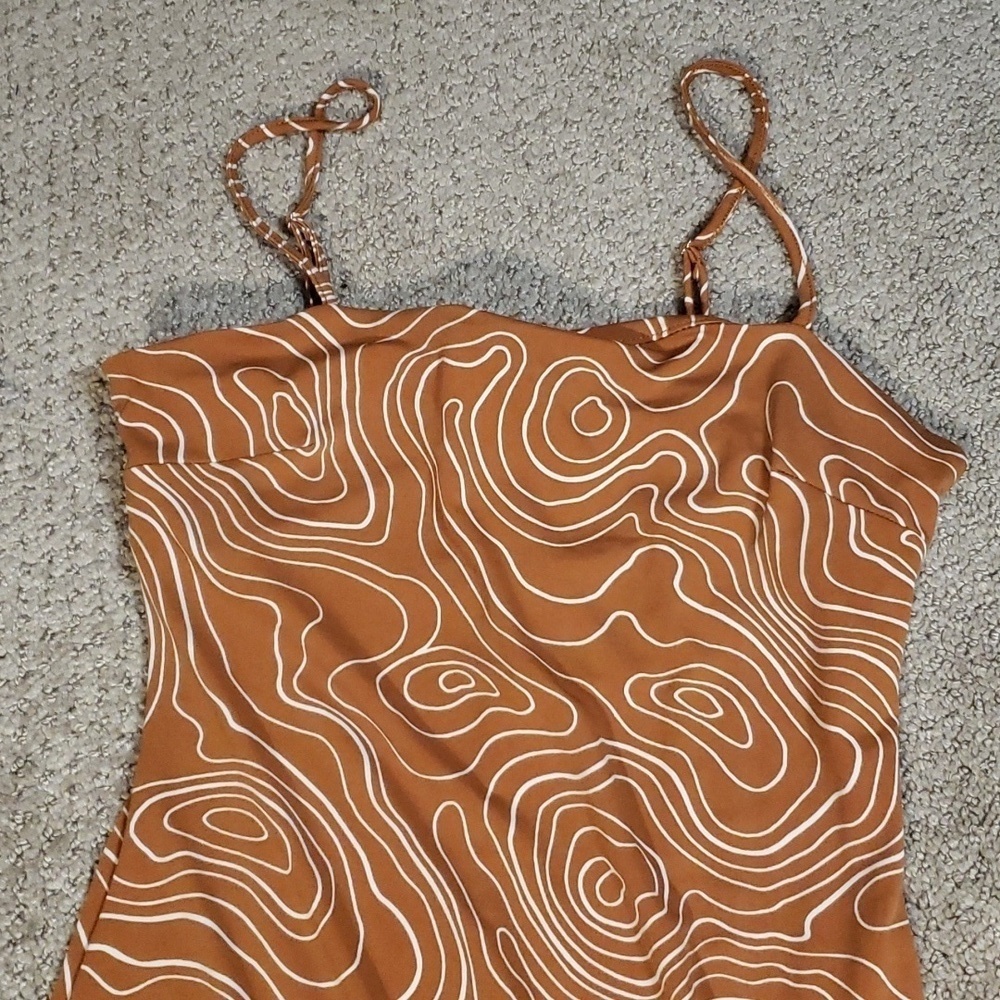 forever21 women's knit dress long brown/white medium nwt